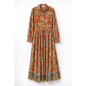 Rhode Resort Floral Maxi Shirt Dress Orange Small